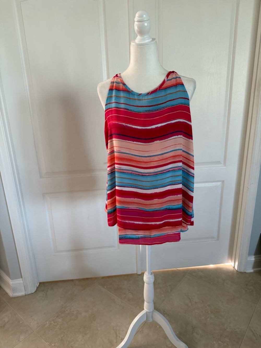 Zac & Rachel Vibrant Striped Sleeveless Top - Coral, Aqua, Pink